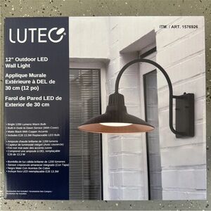 LUTEC 12" Outdoor LED Wall Light 1200 Lumens Dusk To dawn Sensor 3000K  NIB